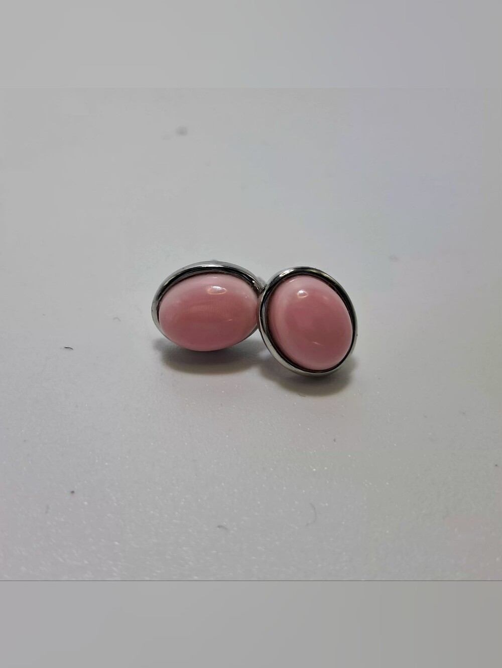 925 Sterling Silver And Pink Opal Cabochon Stud Earrings